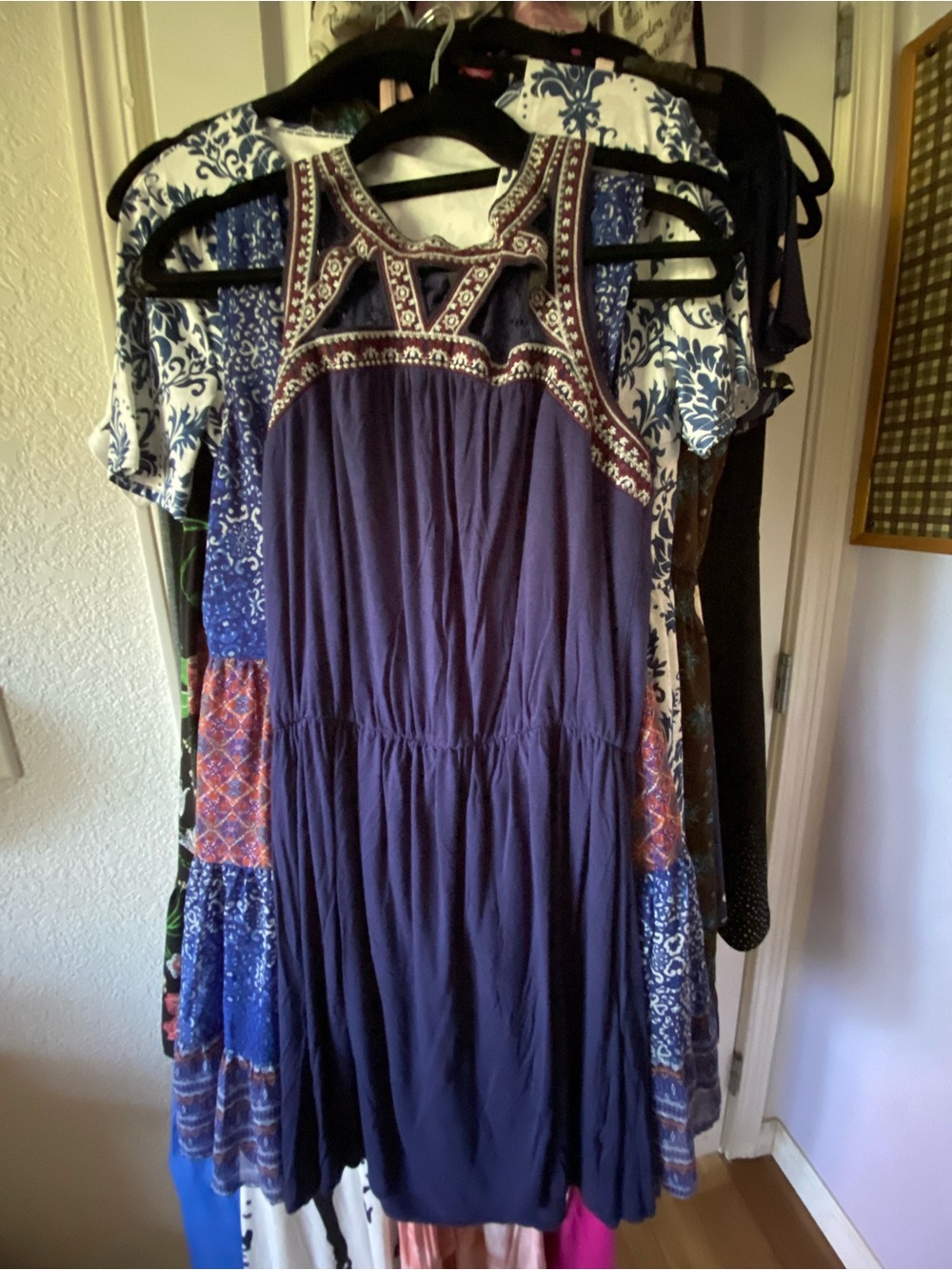 Maurices Navy Sleeveless Embroidered Mini Dress